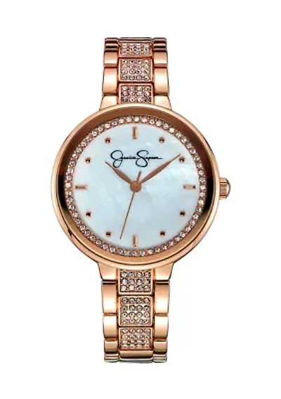Rose Gold Tone Crystal and Genuine Mother of Pearl Dial Watch