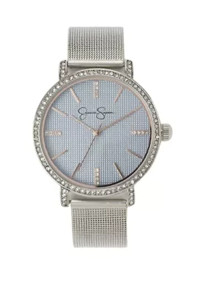 Silver Tone 36 Millimeter Crystal Textured Dial Mesh Watch