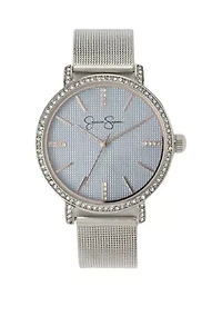 Silver Tone 36 Millimeter Crystal Textured Dial Mesh Watch