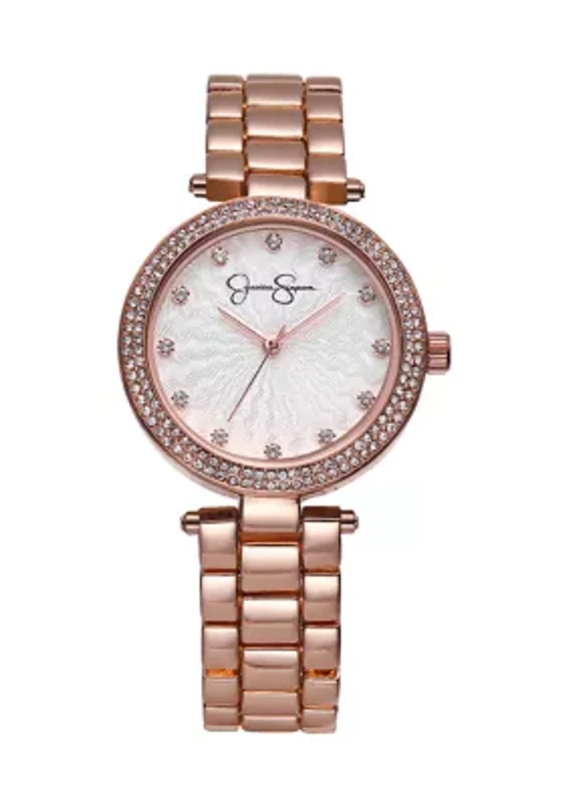 Rose Gold Tone Crystal Textured Dial Bracelet Watch