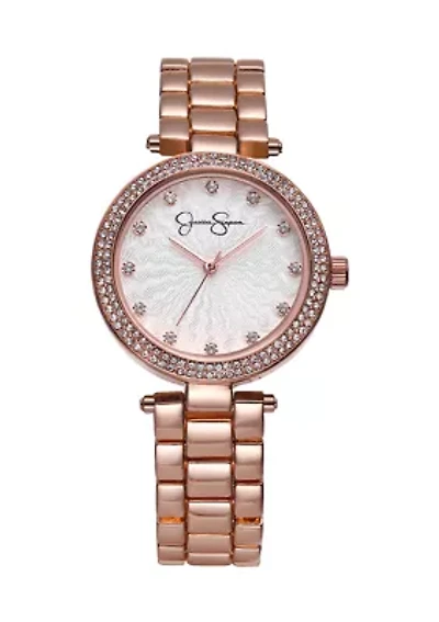 Rose Gold Tone Crystal Textured Dial Bracelet Watch
