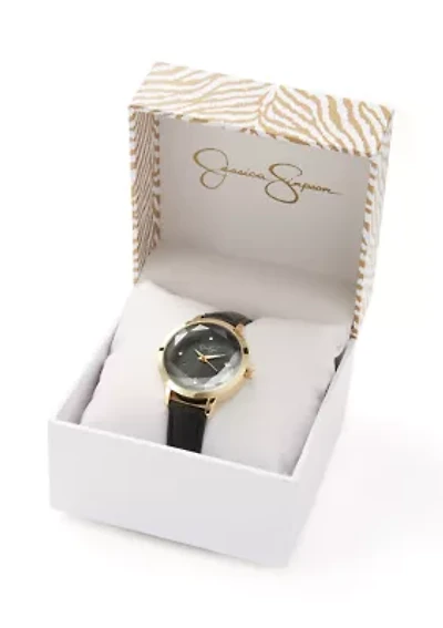 Gold Tone Black Faceted Glass Strap Watch