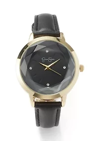 Gold Tone Black Faceted Glass Strap Watch