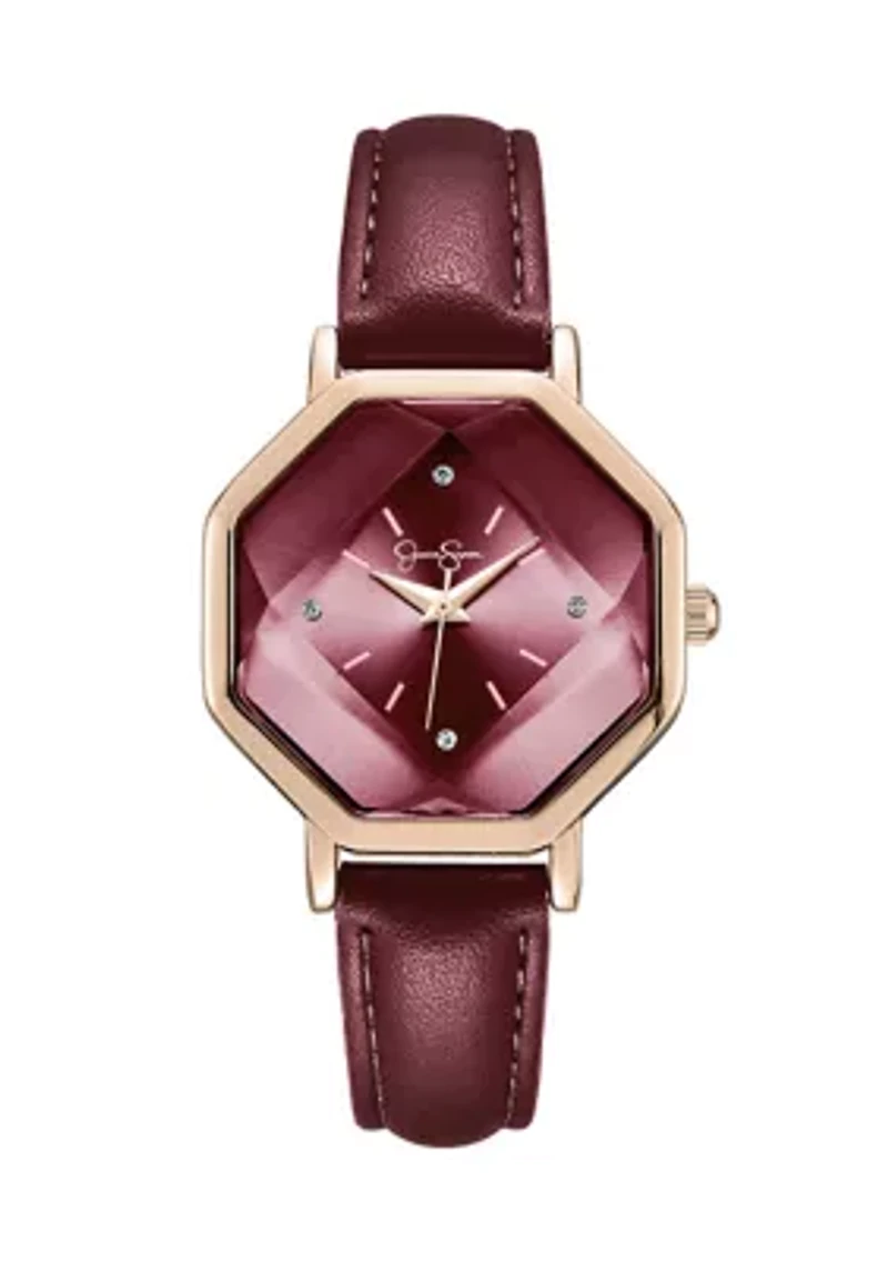 Rose Gold Tone Faceted Glass Strap Watch