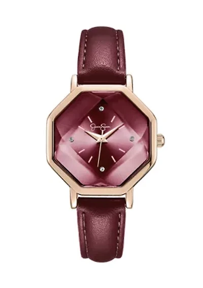 Rose Gold Tone Faceted Glass Strap Watch