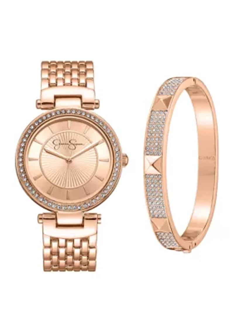 Women's Rose Watch and Pavé Bracelet Set