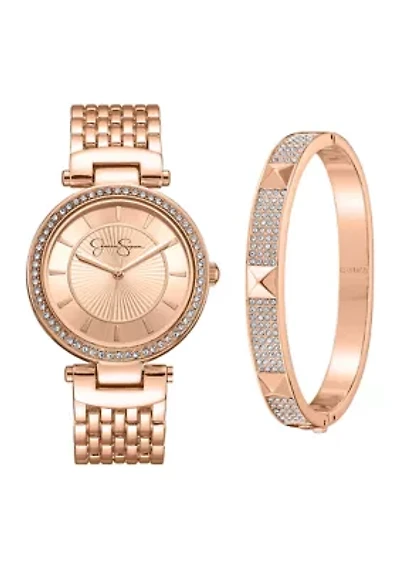 Women's Rose Watch and Pavé Bracelet Set