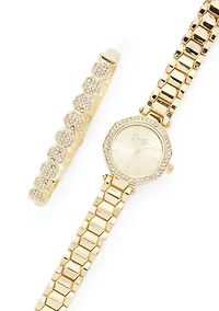 Womens Gold Tone Crystal Watch and Bracelet Set