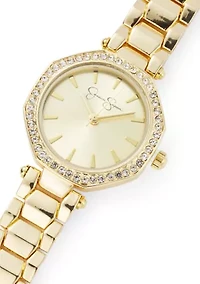 Womens Gold Tone Crystal Watch and Bracelet Set