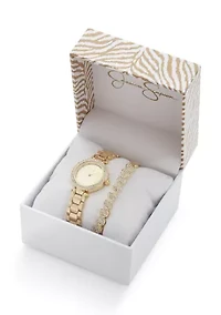 Womens Gold Tone Crystal Watch and Bracelet Set