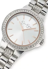 Womens Silver Tone Crystal Watch And Bracelet Set