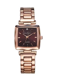Rose Gold Tone Faceted Bezel Genuine Diamond Bracelet Watch