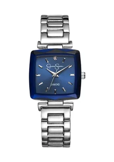 Silver Tone Faceted Bezel Bracelet Watch