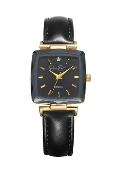 Gold Tone Faceted Bezel Strap Watch