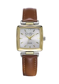 Two Tone Brown Leather Strap Watch