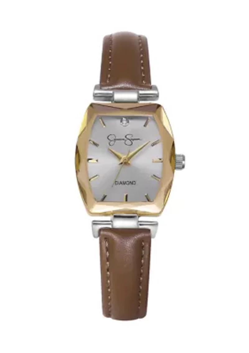 Two Tone Brown Leather Band Watch