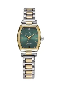 Two Tone Green Dial Faceted Bezel Watch