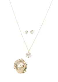 Crystal Flower Watch Ring Set