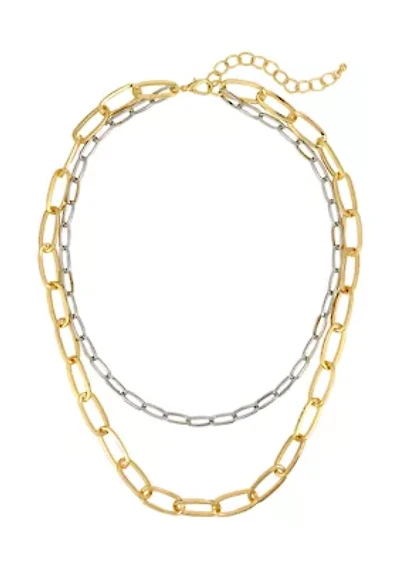 Two-Tone Short 2-Row Chain Link Necklace 