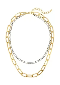 Two-Tone Short 2-Row Chain Link Necklace 
