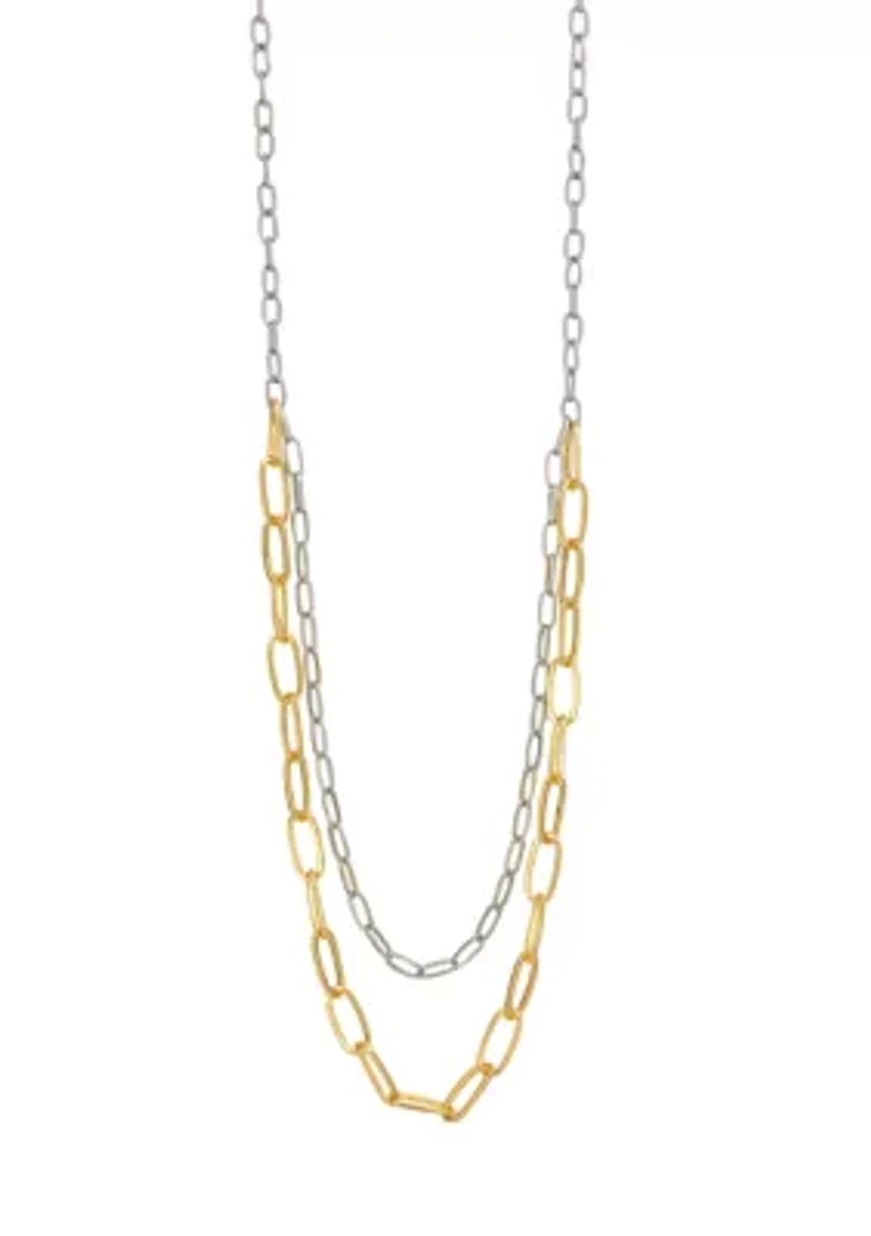 Two-Tone 2-Row Long Chain Link Necklace