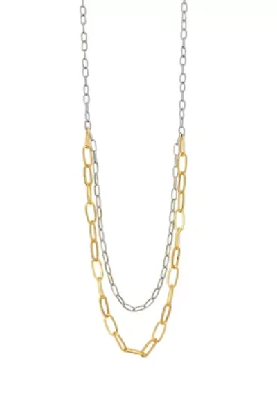 Two-Tone 2-Row Long Chain Link Necklace 