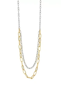 Two-Tone 2-Row Long Chain Link Necklace 