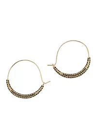 Gold Tone Wire Hoop Earrings with Crystal Stone Encrusted Bottom Detail