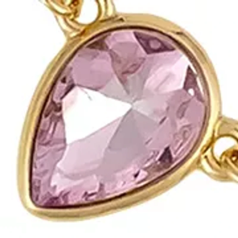 Gold Tone One Row  Pink Multi Teardrop Stone Frontal Necklace