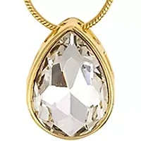 Gold Tone 3 Row Layered with Pink Multi Teardrop Stone Drops Necklace