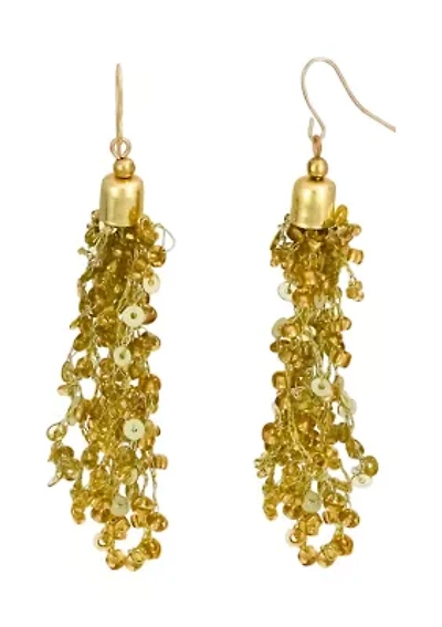 Crochet with Sequins Tassel Drop Earrings