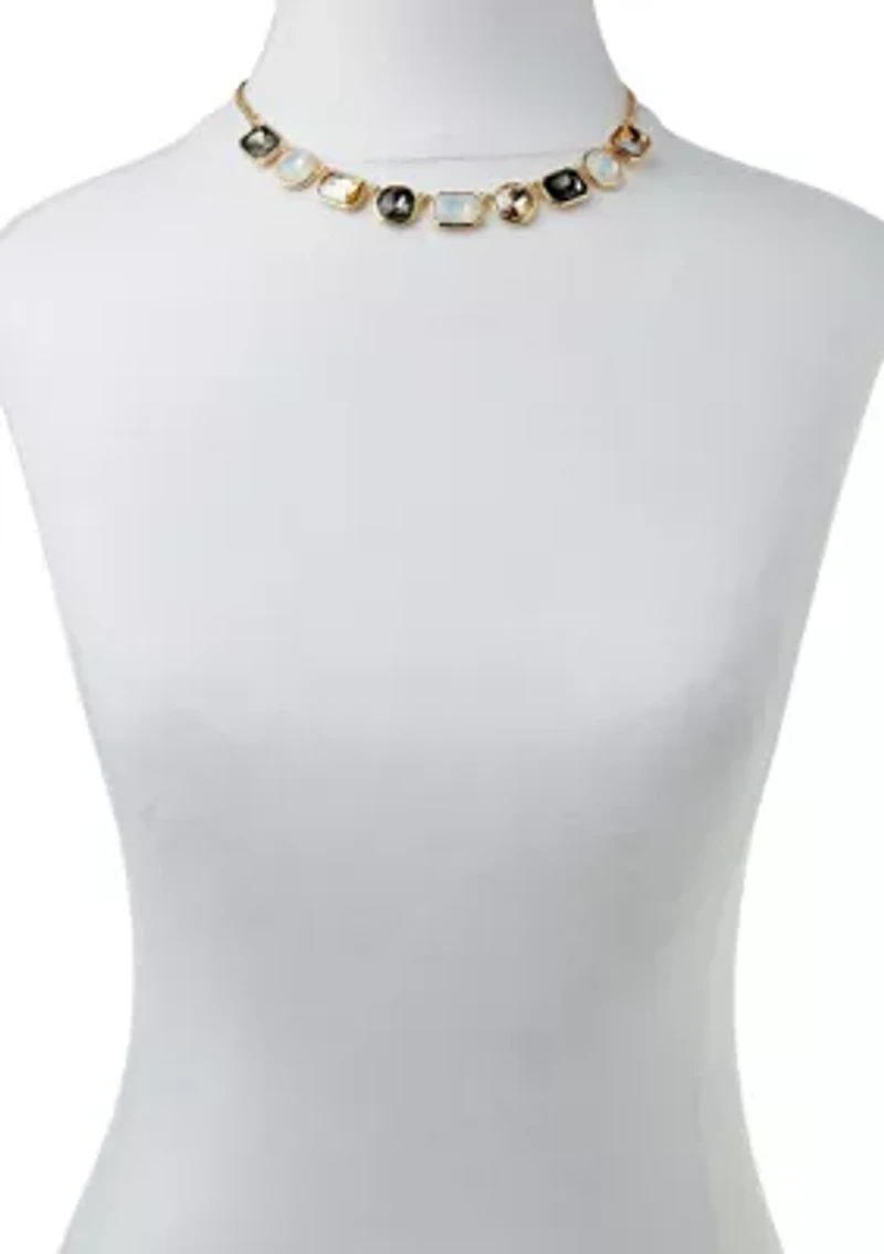 Gold Tone Multi Stone Frontal Necklace