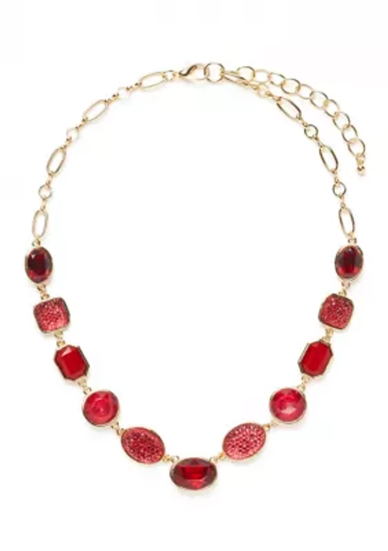 Gold Tone Red Stone Collar Necklace