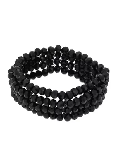 Black 4 Row Beaded Stretch Bracelet
