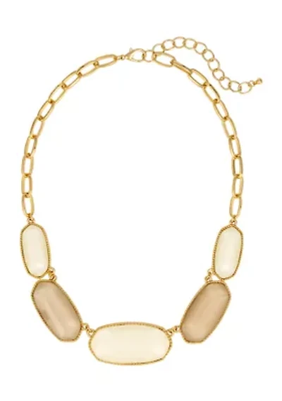 Gold Tone Graduated Hexagon Ivory Stone Frontal Necklace