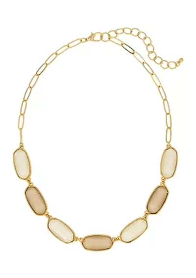 Gold Tone 7 Hexagon Ivory Stone Frontal Necklace