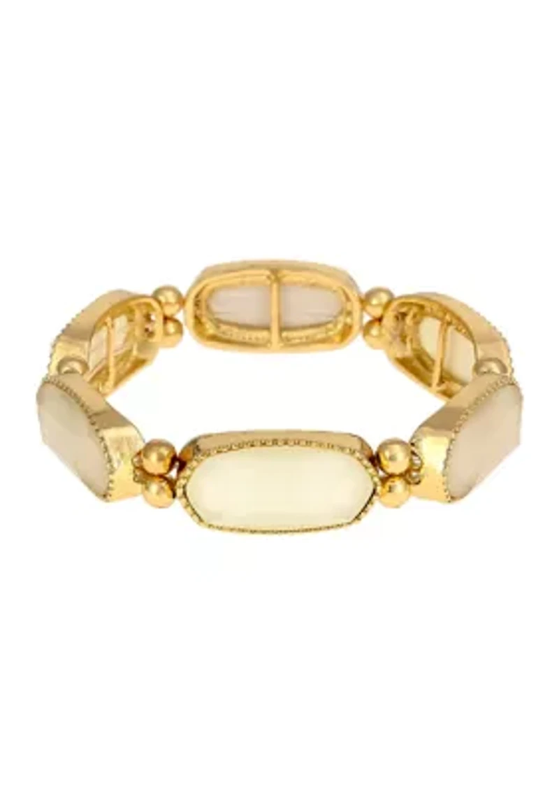 Gold Tone Ivory Hexagon Stone Stretch Bracelet
