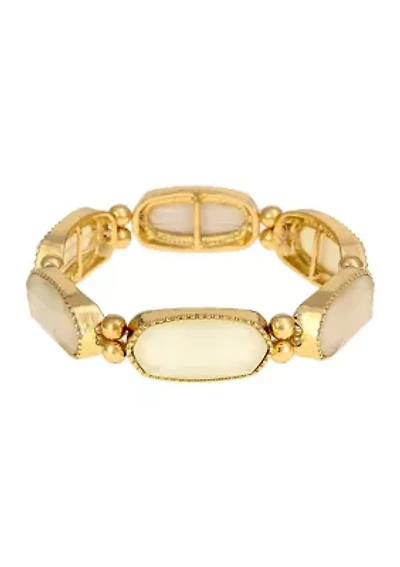 Gold Tone Ivory Hexagon Stone Stretch Bracelet