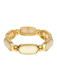 Gold Tone Ivory Hexagon Stone Stretch Bracelet