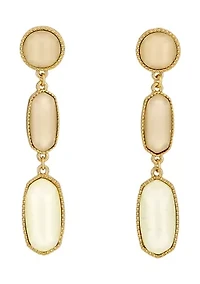 Gold Tone Ivory Graduated Double Hexagon Stone Drop Earrings