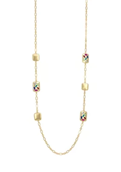 Gold Tone Multi Scattered Stone Station Illusion Necklace