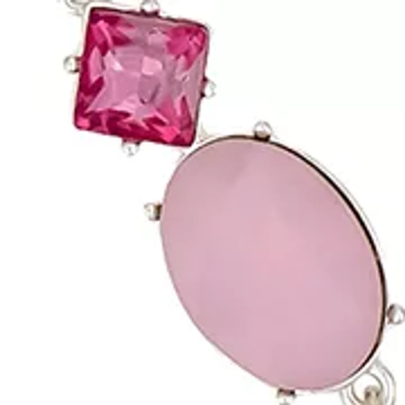 Silver-Tone Multi Pink Stone Y Necklace