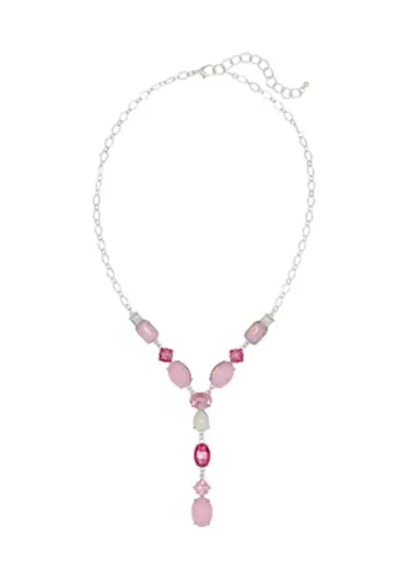 Silver-Tone Multi Pink Stone Y Necklace