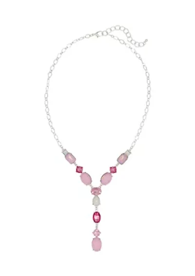 Silver-Tone Multi Pink Stone Y Necklace