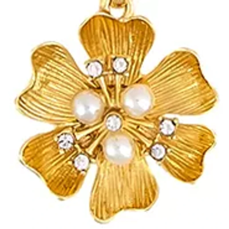 Gold-Tone Layered 2 Row Flower Pendant Drops Necklace