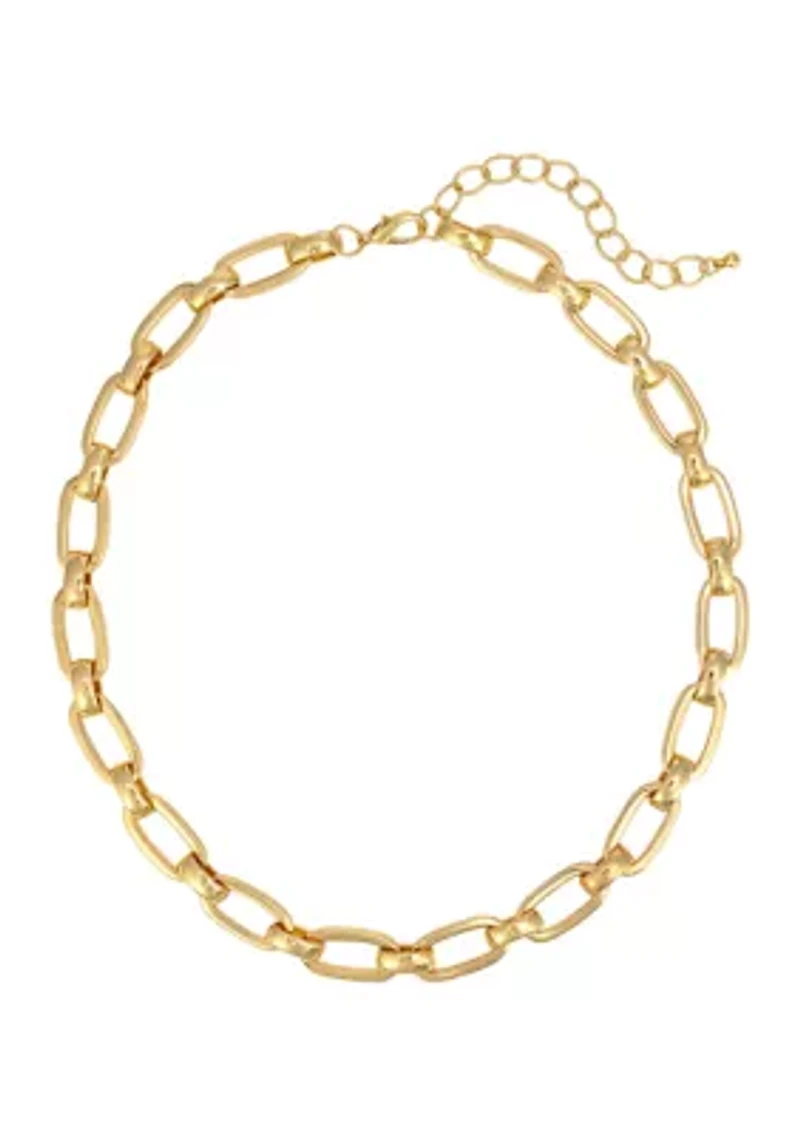 Gold-Tone Short Oval Chain Link Necklace