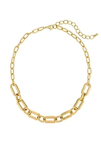 Gold-Tone Rectangular Chain Link Frontal Necklace 