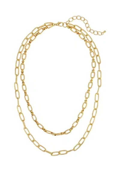 Gold-Tone 2-Row Short Chain Link Necklace 
