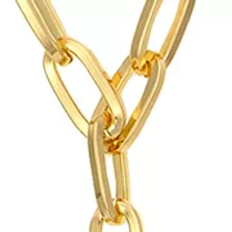 Gold Tone Two Row Layered Chain Link Y Necklace