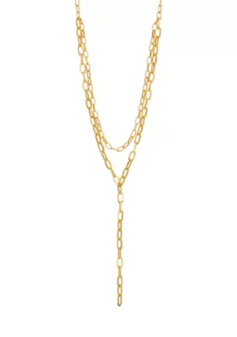 Gold Tone Two Row Layered Chain Link Y Necklace